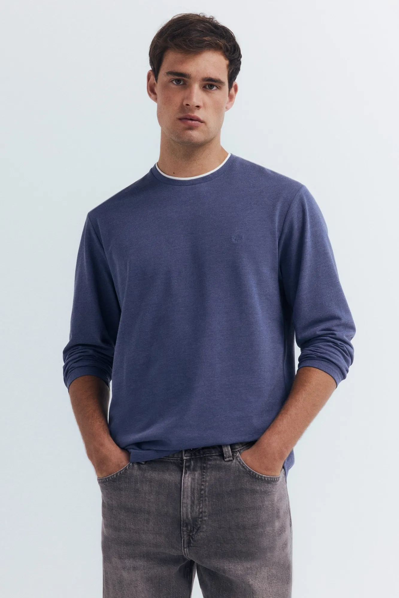 Springfield T-Shirts-T-shirt manga manga dupla mescla azul