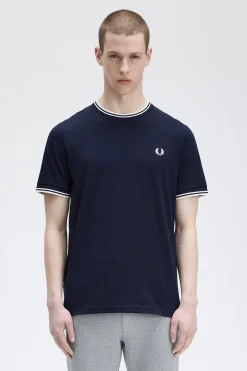 Fred Perry T-Shirts-T-shirt masculina de manga curta Azul