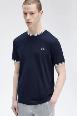 Fred Perry T-Shirts-T-shirt masculina de manga curta Azul