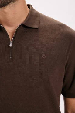 Jack & Jones T-Shirts-T-shirt polo com fecho-éclair Castanho