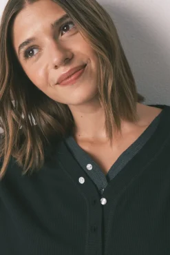 Women'secret T-Shirts-T-shirt preta de manga comprida waffle preto