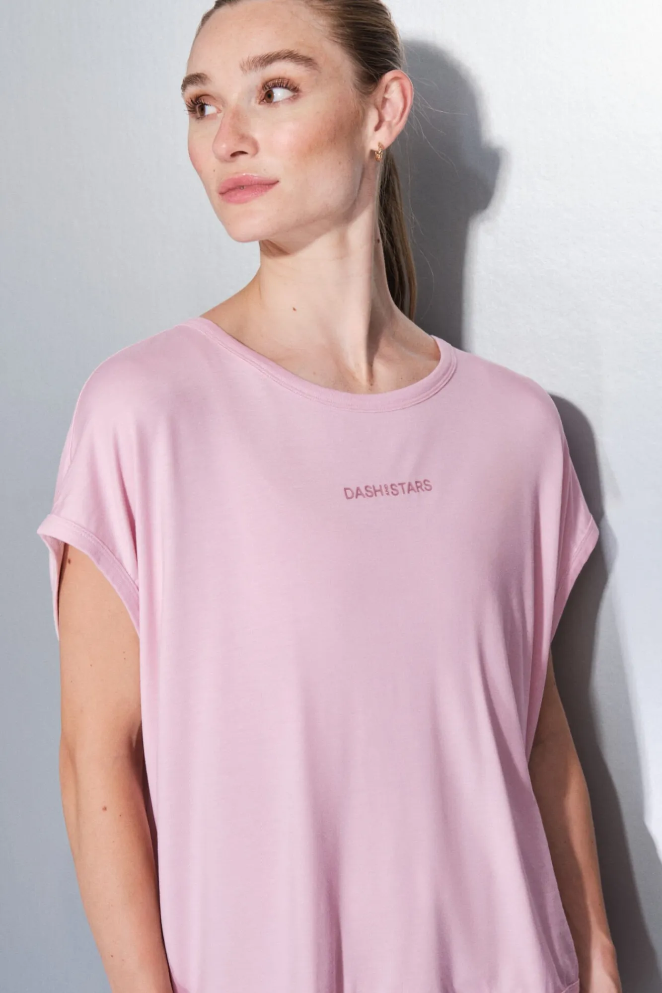 Dash and Stars T-Shirts-T-shirt de tecido extrassuave rosa