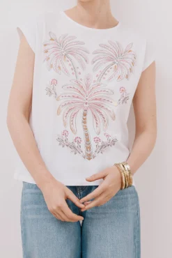 Cortefiel T-Shirts-T-shirt sem mangas estampada Branco