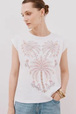 Cortefiel T-Shirts-T-shirt sem mangas estampada Branco