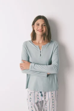 Women'secret T-Shirts-T-shirt 100% algodão de manga manga verde