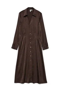 Vero Moda Vestidos-Vestido camisa com efeito acetinado Castanho
