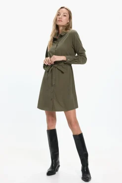 Vero Moda Vestidos-Vestido camisa de veludo cotelê Verde