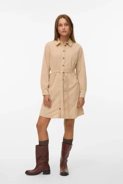 Vero Moda Vestidos-Vestido camisa de veludo cotelê Tostado