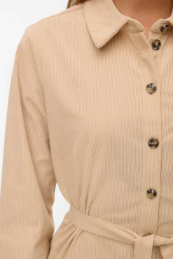 Vero Moda Vestidos-Vestido camisa de veludo cotelê Tostado