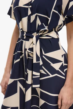 Vila Vestidos-Vestido camisa midi com nó Azul