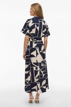 Vila Vestidos-Vestido camisa midi com nó Azul