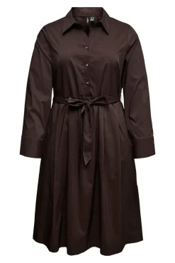 Vero Moda Curve Vestidos-Vestido camisa midi plus size Castanho