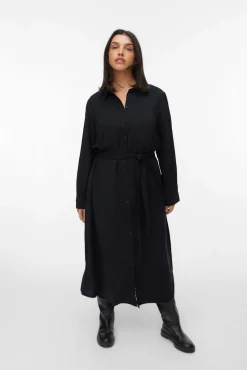 Vero Moda Curve Vestidos-Vestido camisa midi plus size Preto