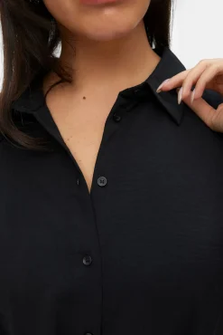 Vero Moda Curve Vestidos-Vestido camisa midi plus size Preto