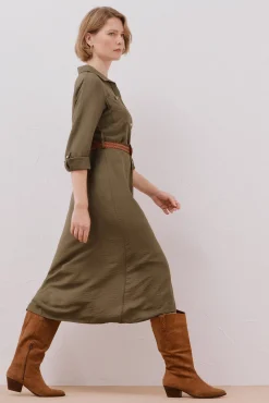 Cortefiel Vestidos-Vestido camiseiro cinto Verde