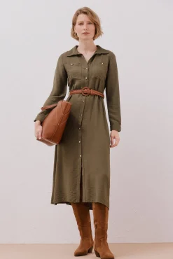 Cortefiel Vestidos-Vestido camiseiro cinto Verde