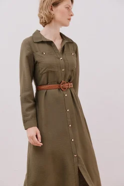 Cortefiel Vestidos-Vestido camiseiro cinto Verde