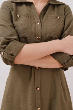 Cortefiel Vestidos-Vestido camiseiro cinto Verde