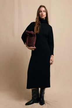 Slowlove Vestidos-Vestido canelado de gola alta Preto