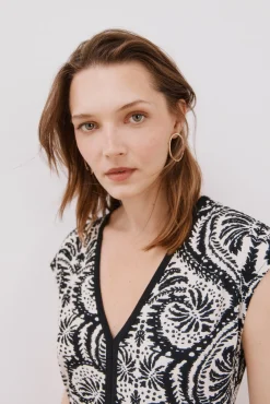 Cortefiel Vestidos-Vestido com decote em bico contrastante Impress&atilde;o