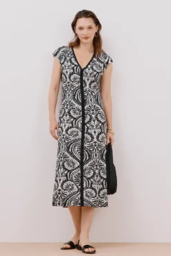 Cortefiel Vestidos-Vestido com decote em bico contrastante Impress&atilde;o