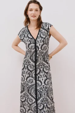 Cortefiel Vestidos-Vestido com decote em bico contrastante Impress&atilde;o