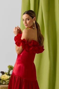 Silbon Vestidos-Vestido com folho da coleção Event Vermelho