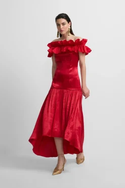 Silbon Vestidos-Vestido com folho da coleção Event Vermelho