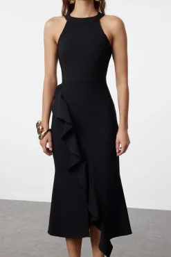 Trendyol Vestidos-Vestido com folhos preto