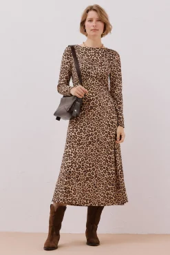 Cortefiel Vestidos-Vestido com peito franzido Tostado