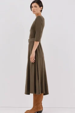 Cortefiel Vestidos-Vestido combinado com cinto Verde