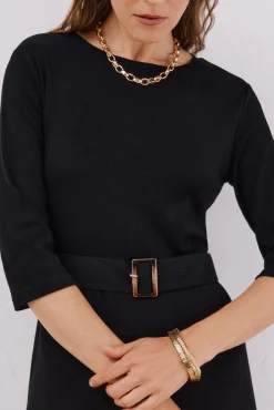 Cortefiel Vestidos-Vestido combinado com cinto Preto