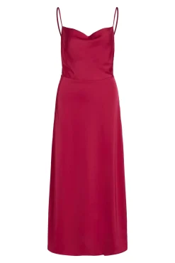 Vila Vestidos|Camisolas-Vestido comprido acetinado com decote drapeado Vermelho