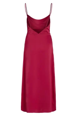 Vila Vestidos|Camisolas-Vestido comprido acetinado com decote drapeado Vermelho