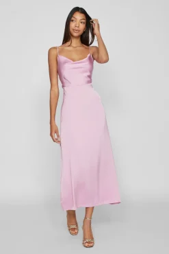 Vila Vestidos|Camisolas-Vestido comprido acetinado com decote drapeado Roxo