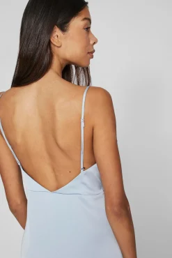 Vila Vestidos|Camisolas-Vestido comprido acetinado com decote drapeado Azul