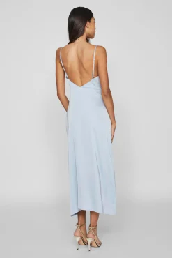 Vila Vestidos|Camisolas-Vestido comprido acetinado com decote drapeado Azul