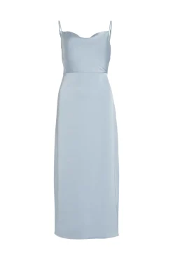 Vila Vestidos|Camisolas-Vestido comprido acetinado com decote drapeado Azul