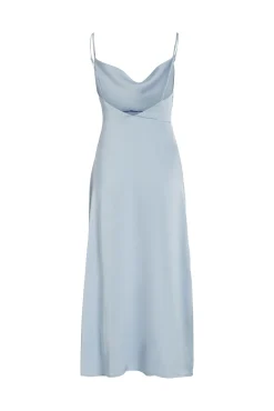Vila Vestidos|Camisolas-Vestido comprido acetinado com decote drapeado Azul