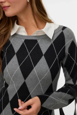 Vero Moda Vestidos-Vestido corto rombos Cinzento