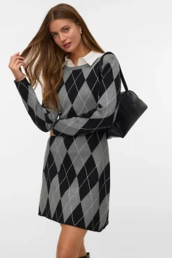 Vero Moda Vestidos-Vestido corto rombos Cinzento