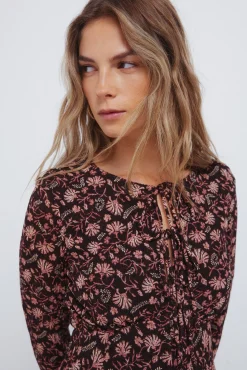 Springfield Vestidos-Vestido curto com decote em laço estampado castanho