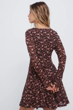 Springfield Vestidos-Vestido curto com decote em laço estampado castanho