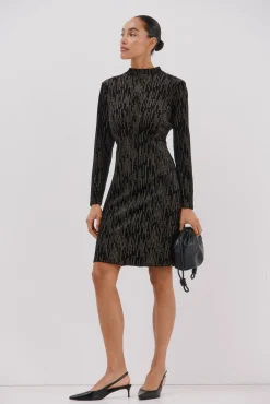 Cortefiel Vestidos-Vestido curto com toques brilhantes Preto