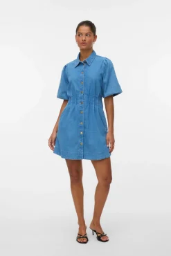 Vero Moda Vestidos-Vestido curto de algodão Azul