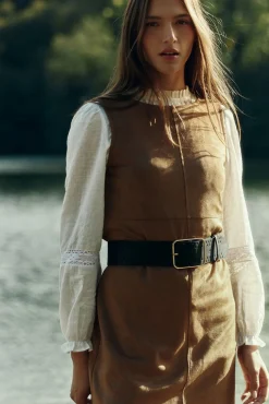 Springfield Vestidos-Vestido curto de camurça evasê cru