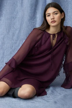 Vila Vestidos-Vestido curto de chiffon com babados Roxo