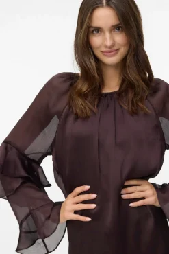 Vero Moda Vestidos-Vestido curto de chiffon com manga franzidas Castanho