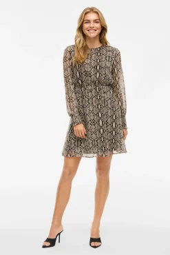 Vila Vestidos-Vestido curto de chiffon com estampado de cobra Castanho