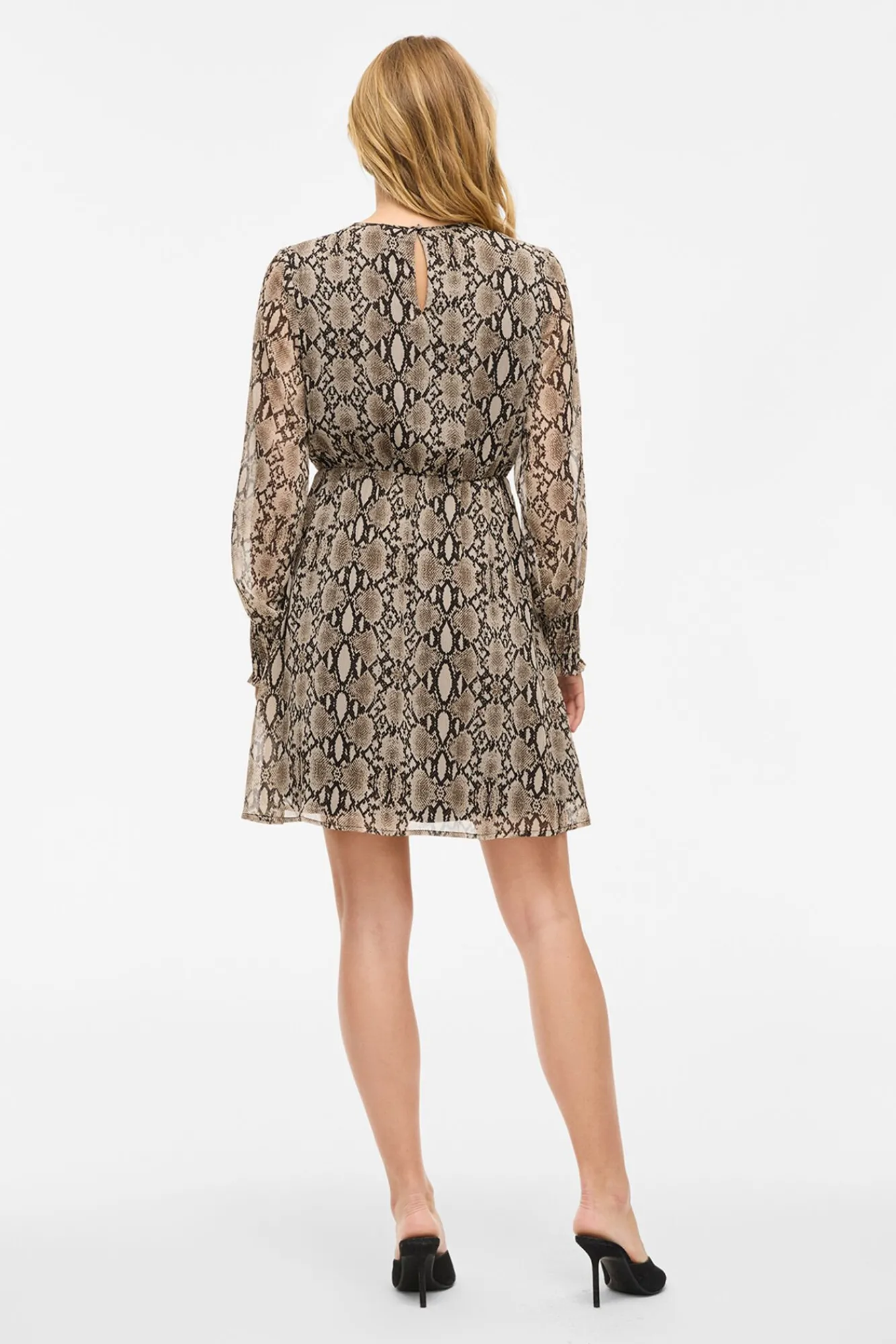 Vila Vestidos-Vestido curto de chiffon com estampado de cobra Castanho